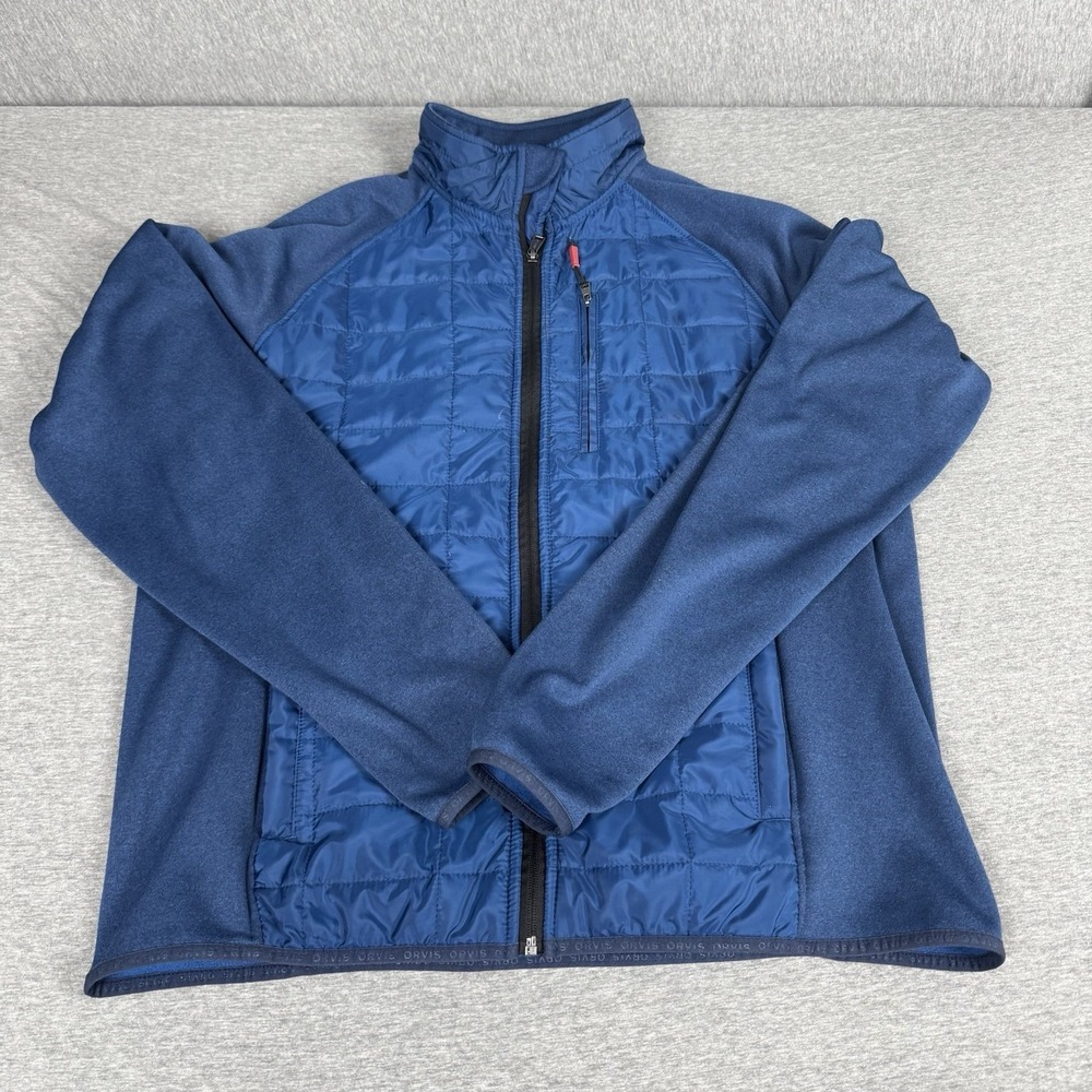 Orvis Jacket Mens L Blue Full Zip Quilted Mixed Media